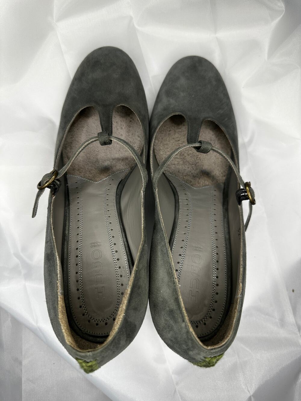 Hugo Boss Taupe Suede Mary Jane Block Heels